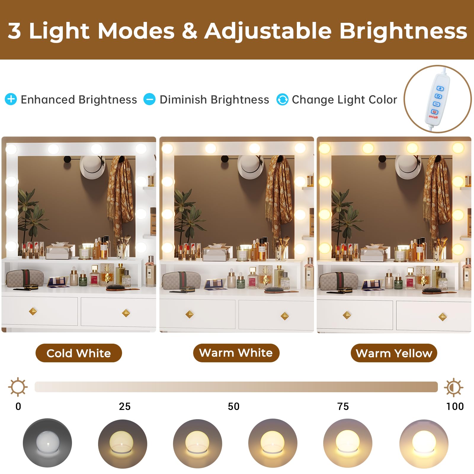 Vanity Desk with Mirror and Lights