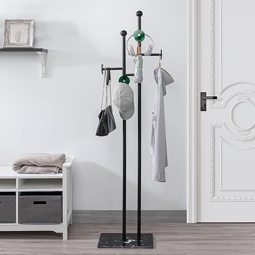 Coat Rack Freestanding with Marble Base - Heavy Duty Metal Corner Coat Tree