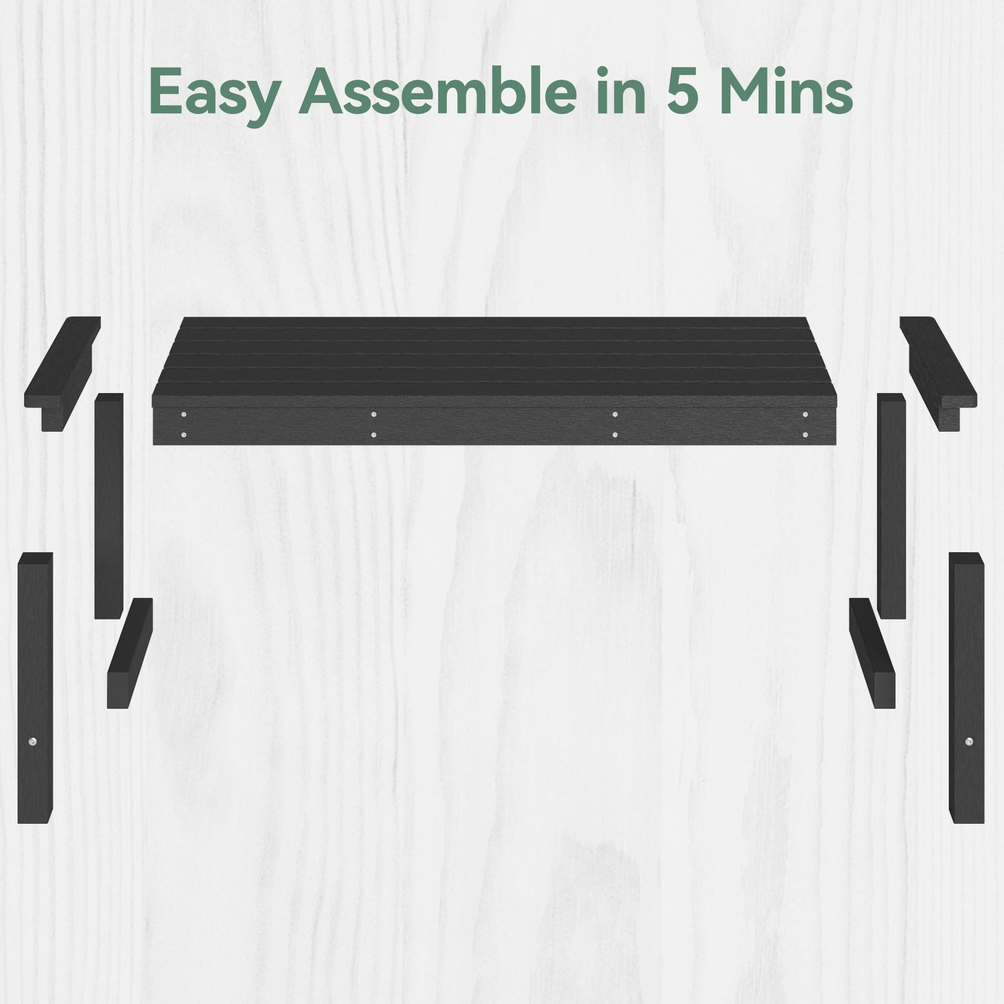 48" HDPE Outdoor Bench Black 2-Person