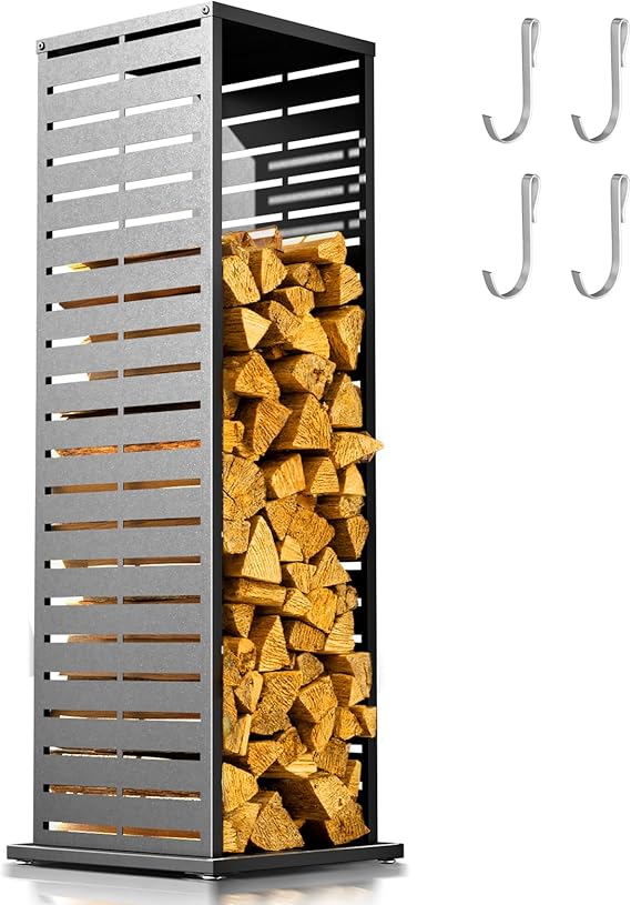 4ft Firewood Rack with Louver Pattern - Outdoor Indoor Log Storage Holder