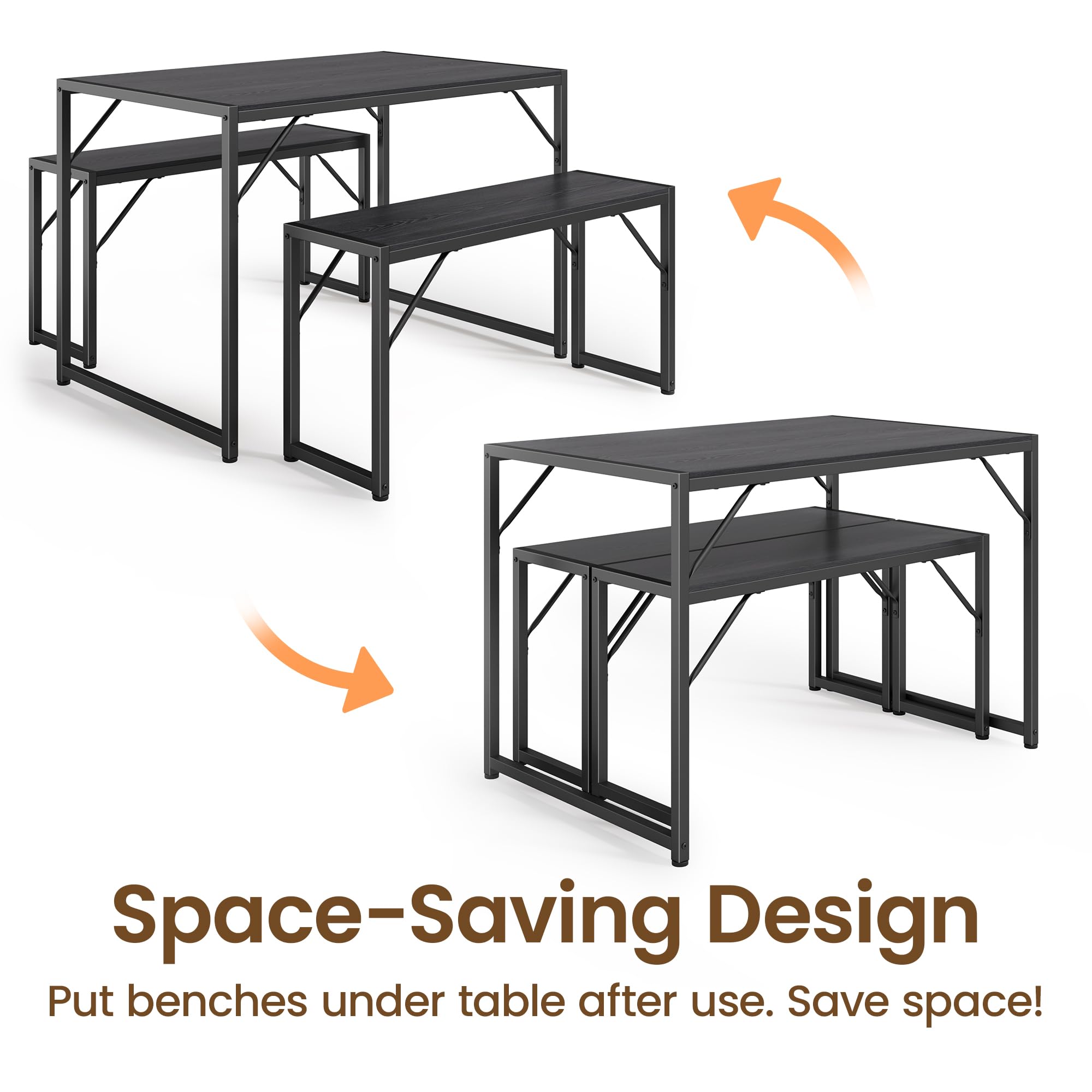 4-Piece Space-Saving Dining Table Set with Benches