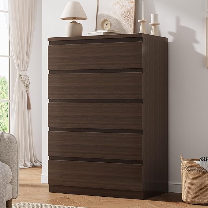 Black 5 Drawer Dresser with Handleless Drawers