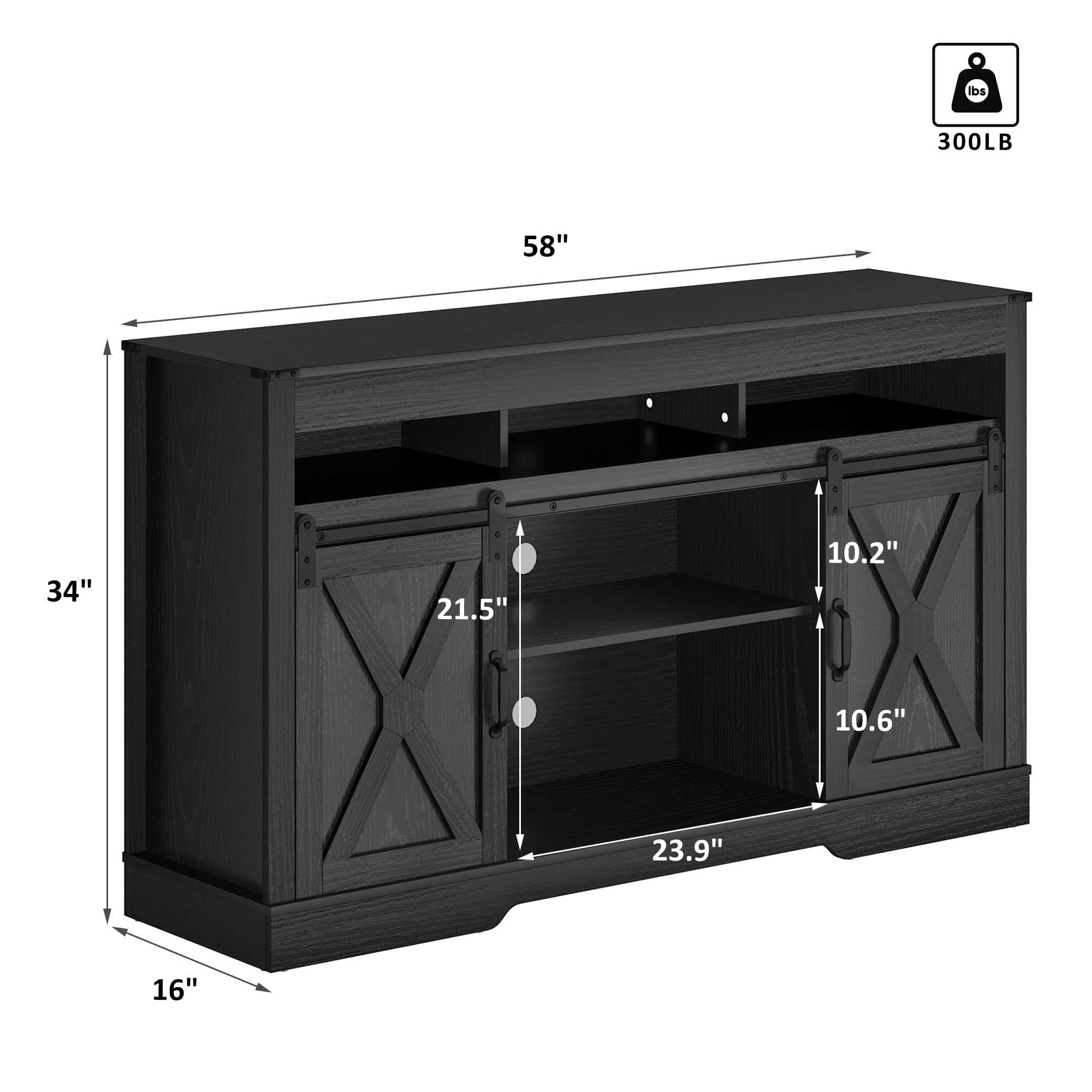 Farmhouse TV Stand with Sliding Barn Door for TVs up to 65 Inch