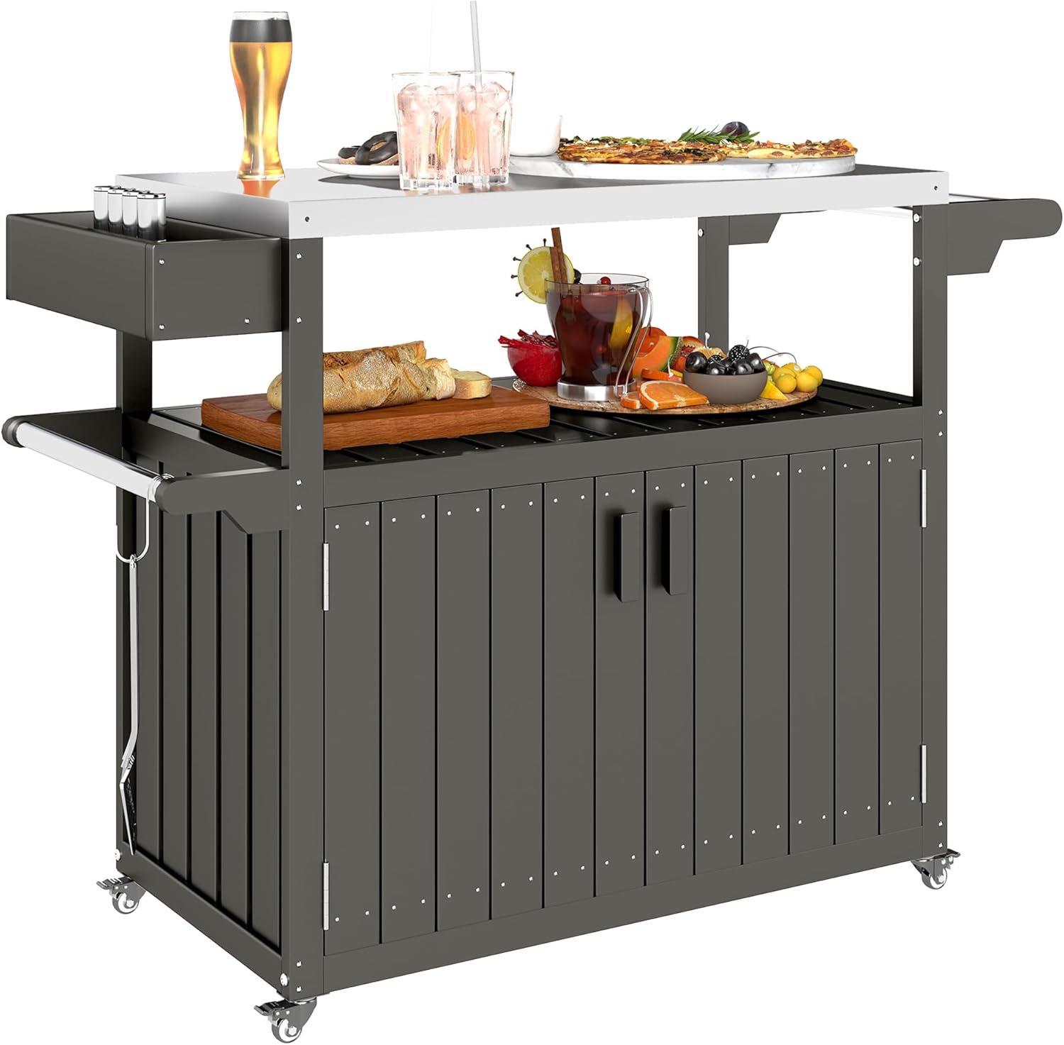 Outdoor Bar Cart with Storage Cabinet