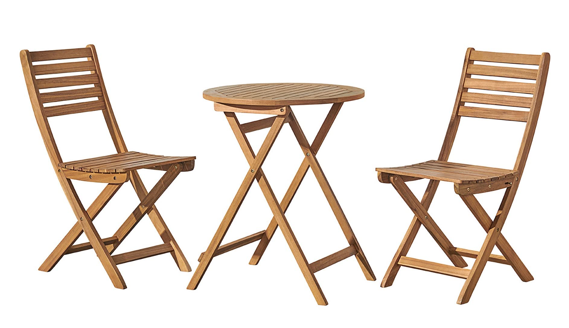 Folding Acacia Wood Bistro Set with Round Table and 2 Chairs