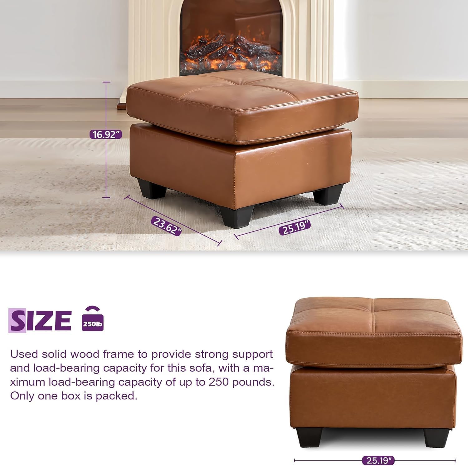 TYBOATLE Oversized Accent Chair with Ottoman, Wide Chaise Lounge Chair Indoor, Mid Century Modern Armchair with Pockets, Leather Comfy Chairs for Bedroom, Living Room, Office (Brown)