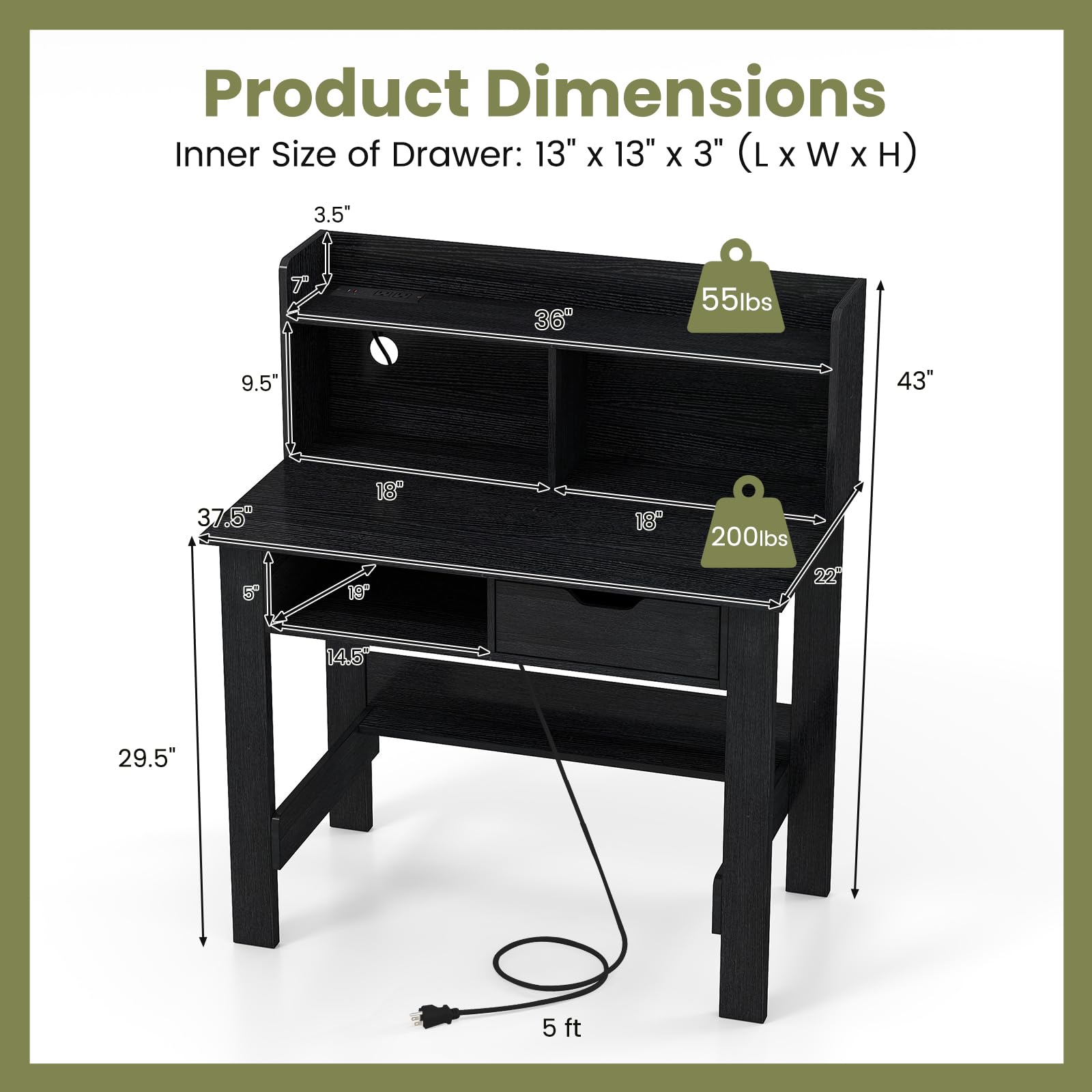 Computer Desk with Hutch and Charging Station