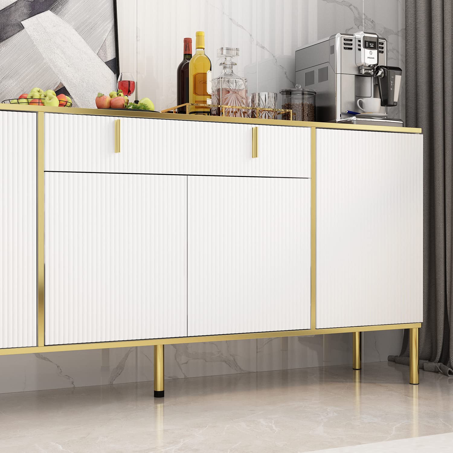 63" Buffet Sideboard Console Table with Drawer and Glass Doors
