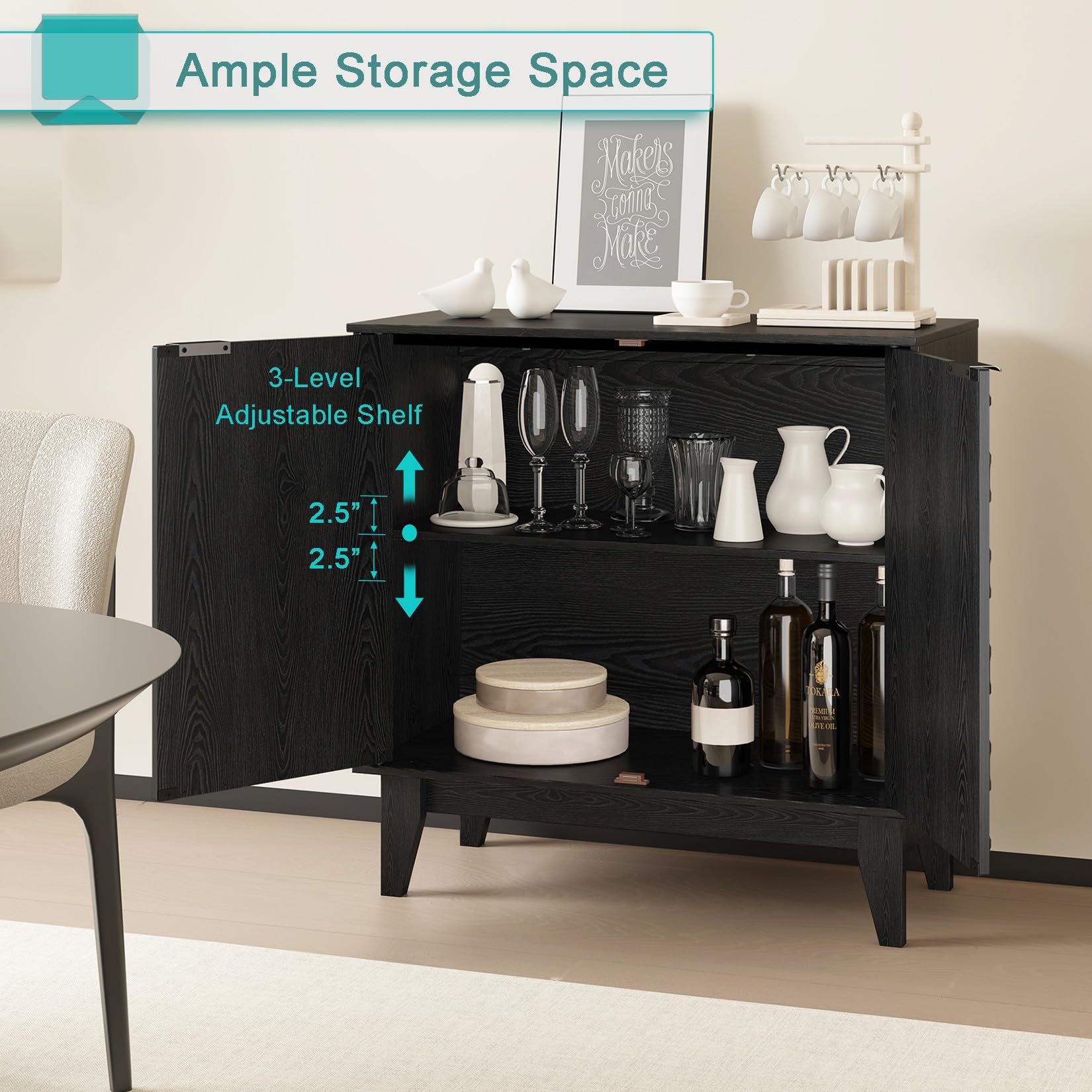 LED Sideboard Buffet Cabinet with Adjustable Shelf