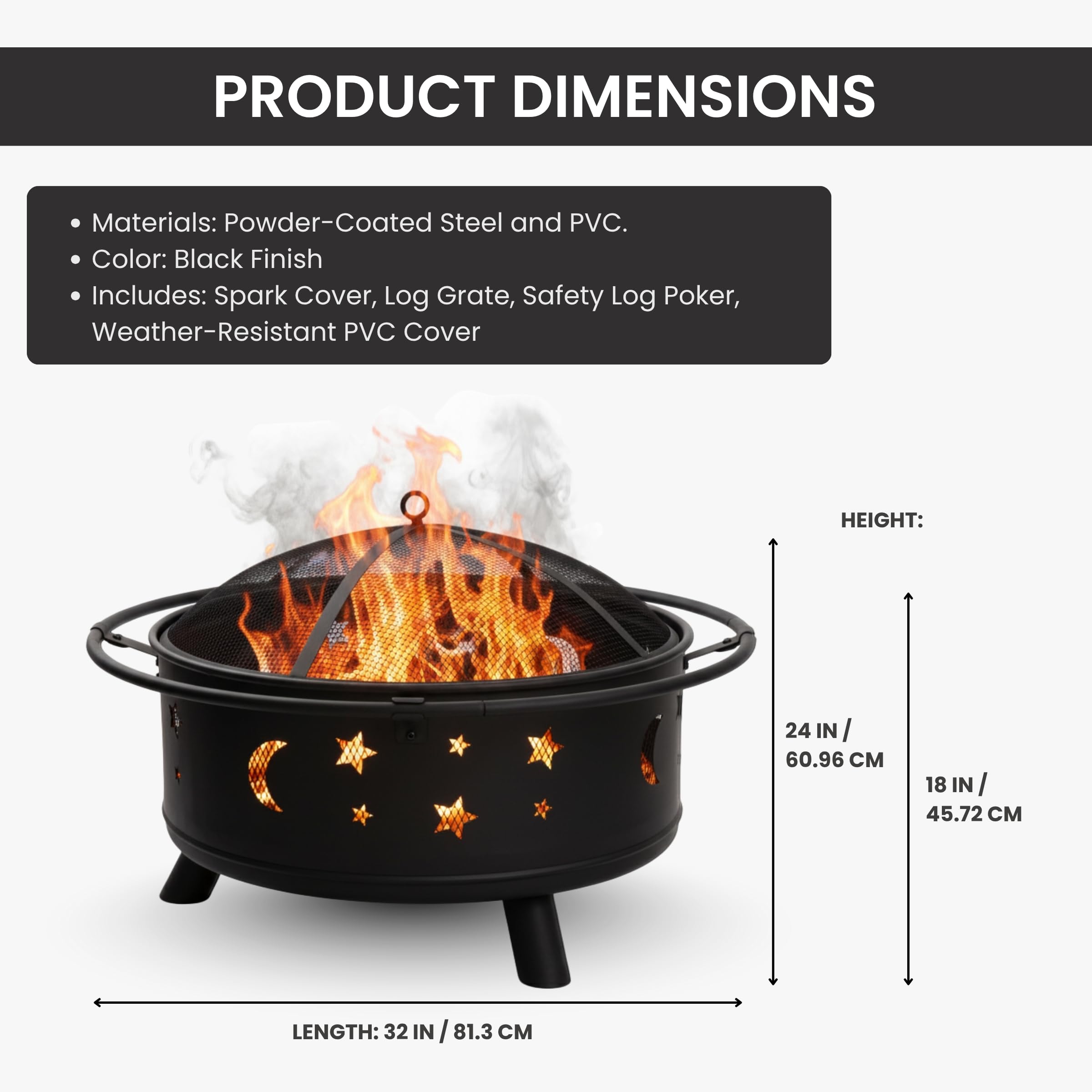 32-Inch Outdoor Wood Burning Fire Pit with Screen and Cover