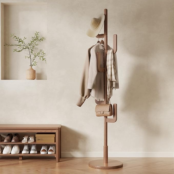 Solid Wood Cactus Coat Rack with 6 L-Shaped Hooks