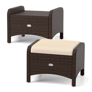 2-Piece Patio Wicker Ottoman Set with Removable Cushions
