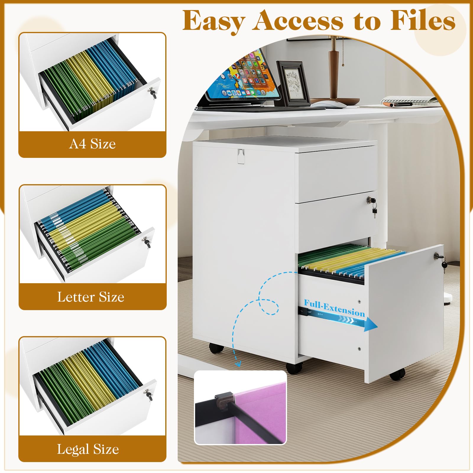 Mobile File Cabinet with 3 Drawers