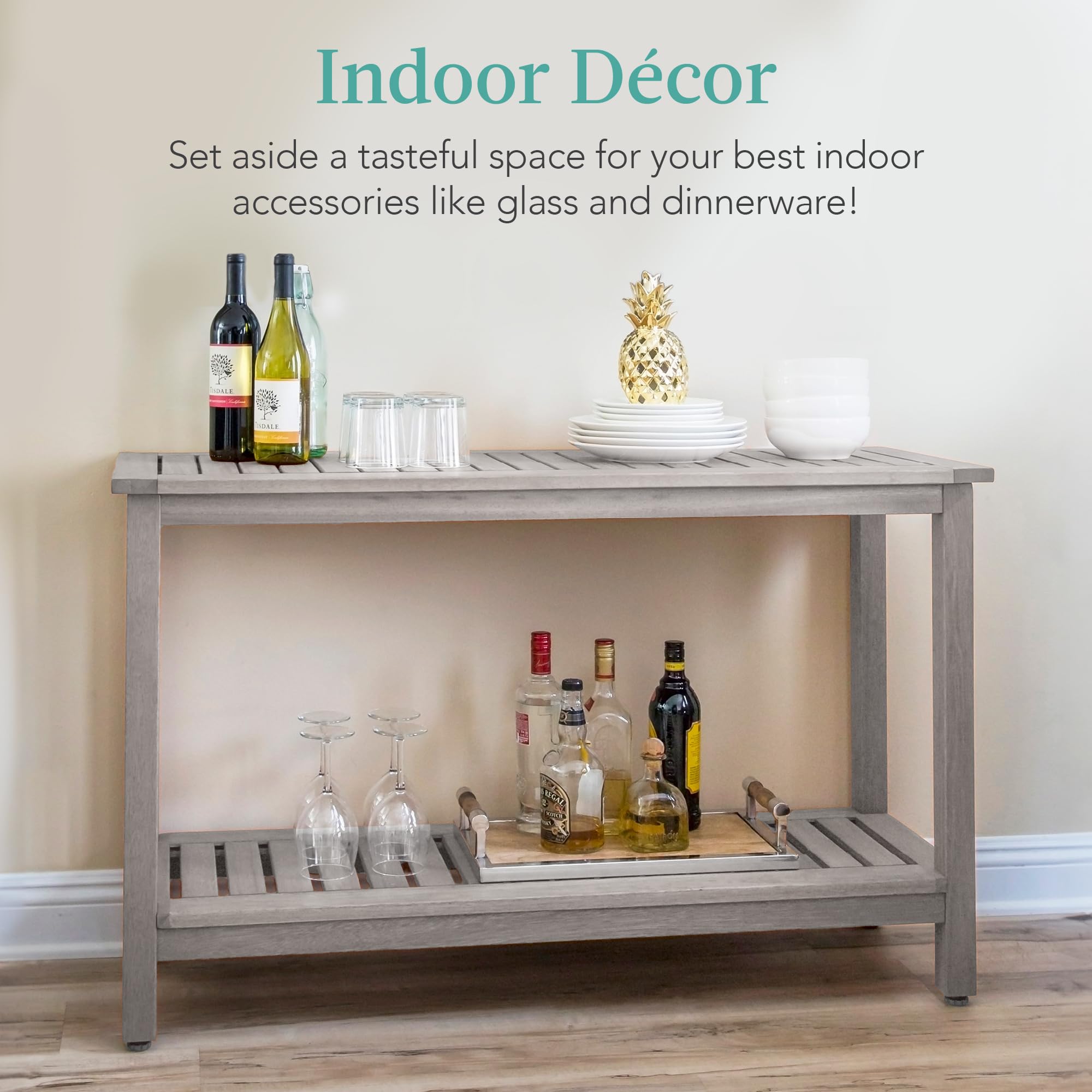 48-Inch Eucalyptus Wooden Console Table with 2 Shelves
