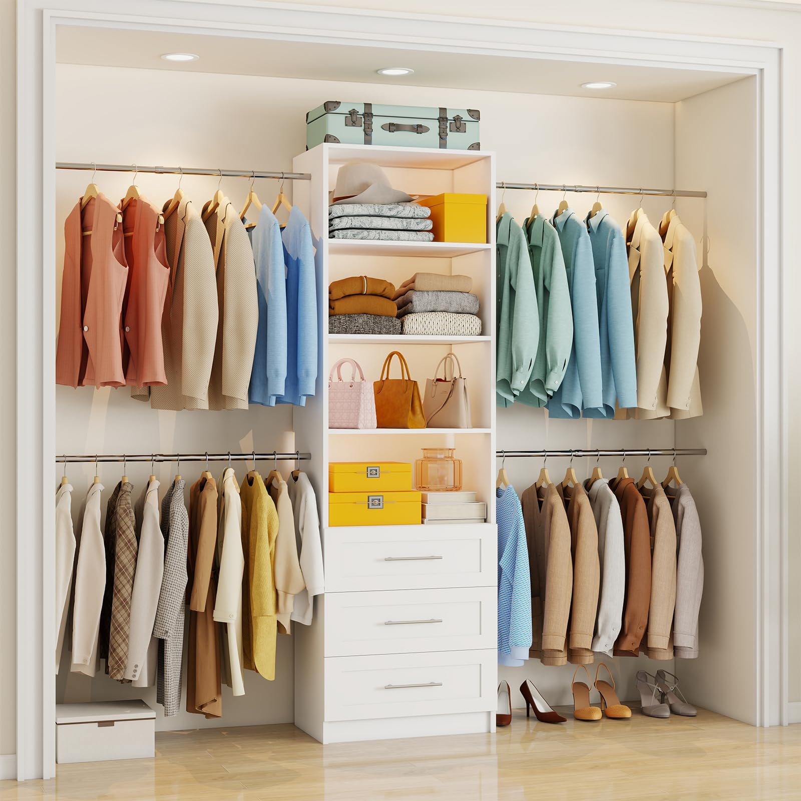 96-Inch Closet Organizer System with Drawers and Adjustable Shelves