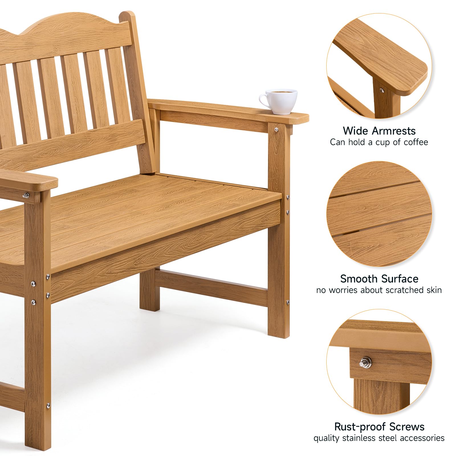 2-Person Poly Lumber Outdoor Bench with Armrests