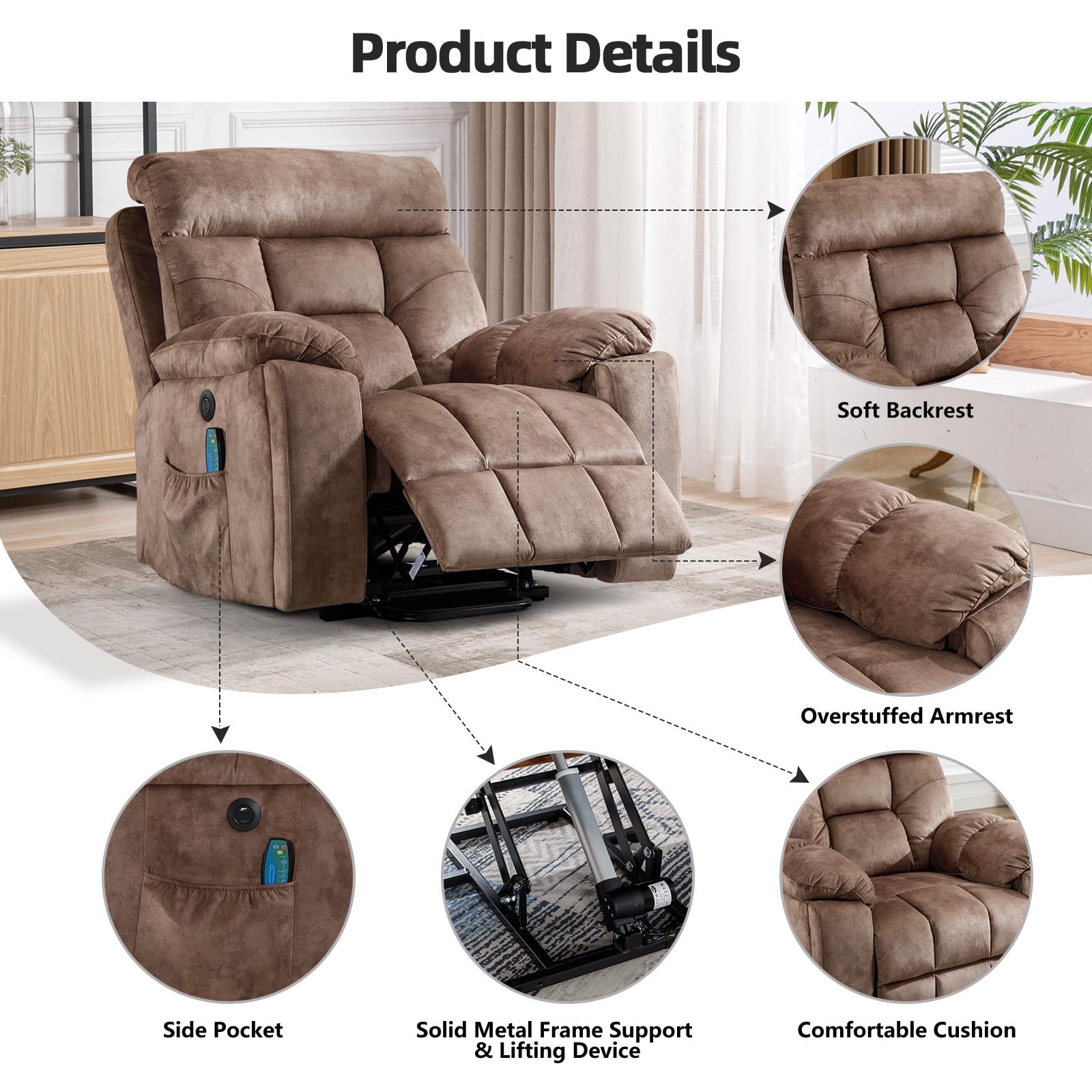 Power Lift Recliner Chair with Massage and Heat