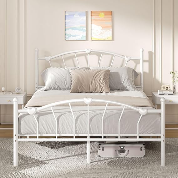 Queen Metal Bed Frame with Heart-Shaped Headboard