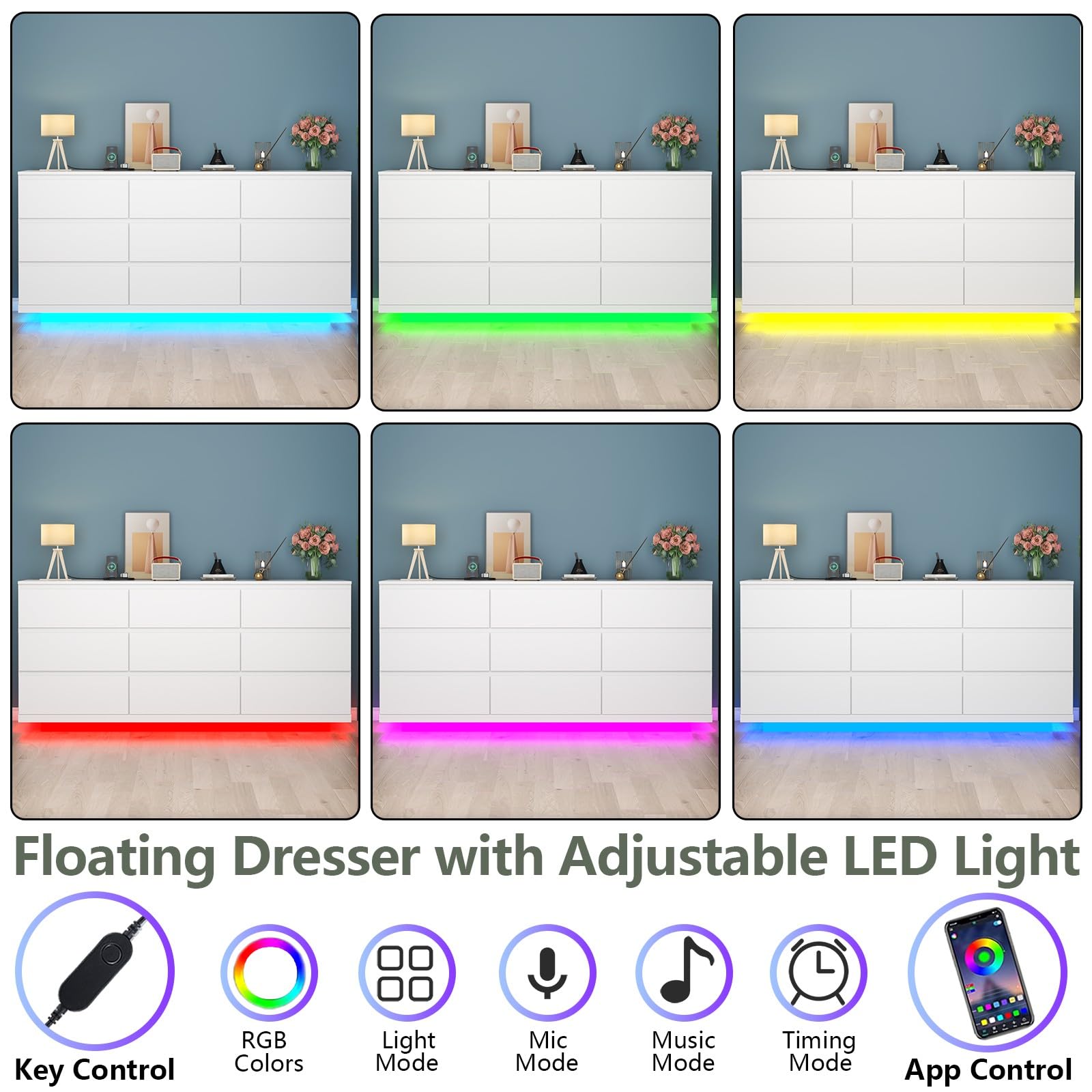9 Drawer Dresser with LED Light and Power Outlet
