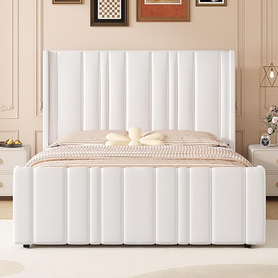 Pink Velvet Queen Bed Frame with Tufted Headboard