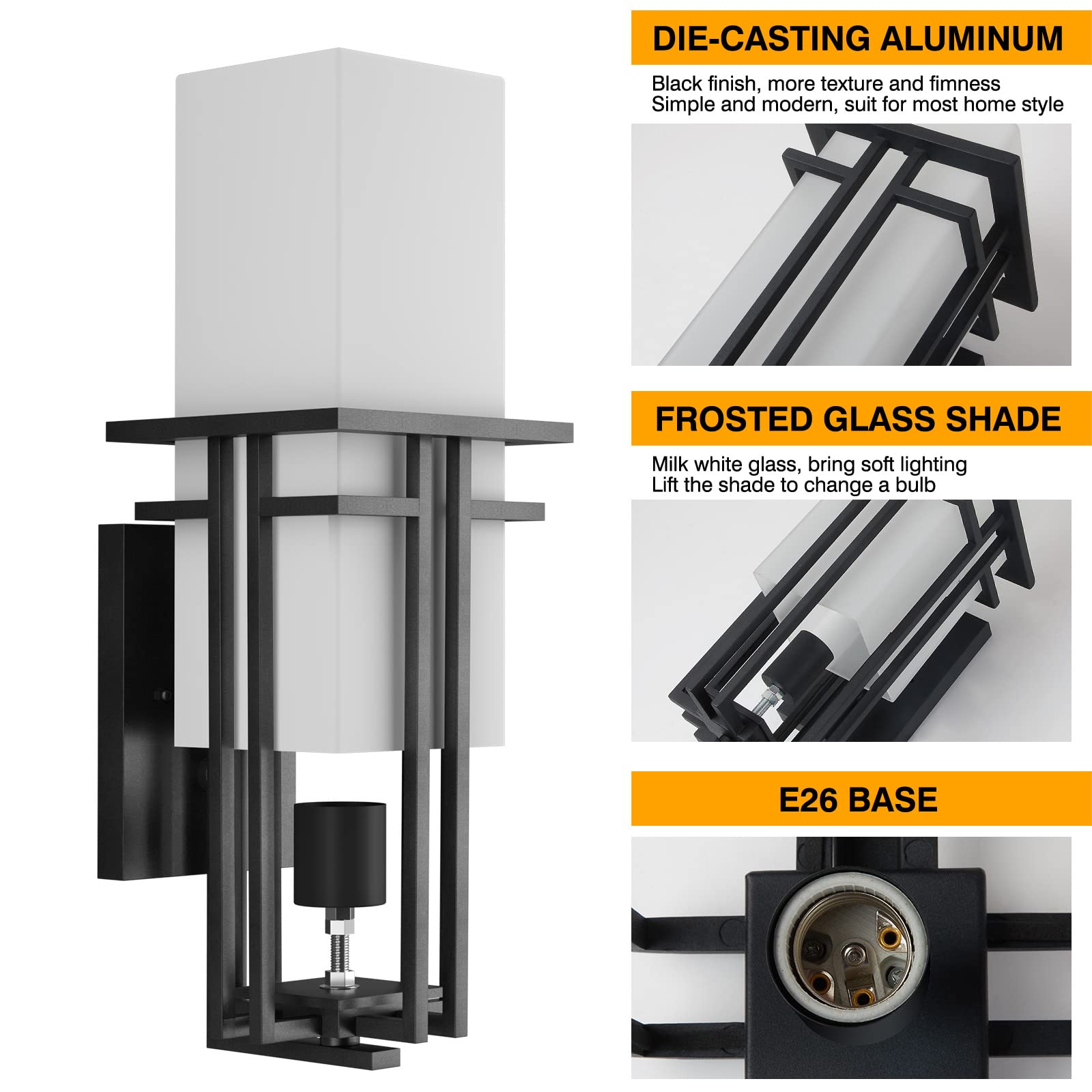 Modern Outdoor Wall Light Fixture with Frosted Glass