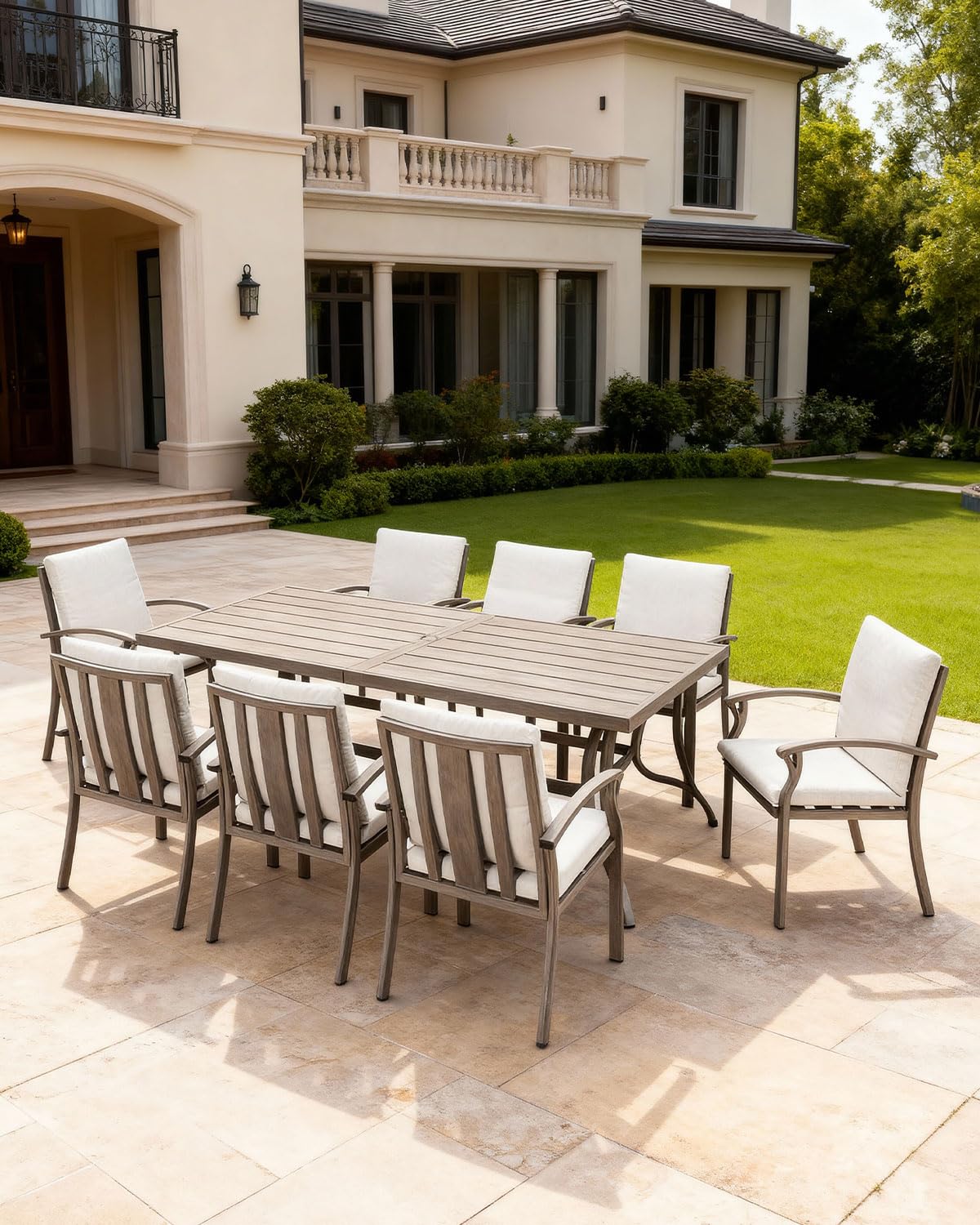 9-Piece Aluminum Outdoor Dining Set with Umbrella Hole