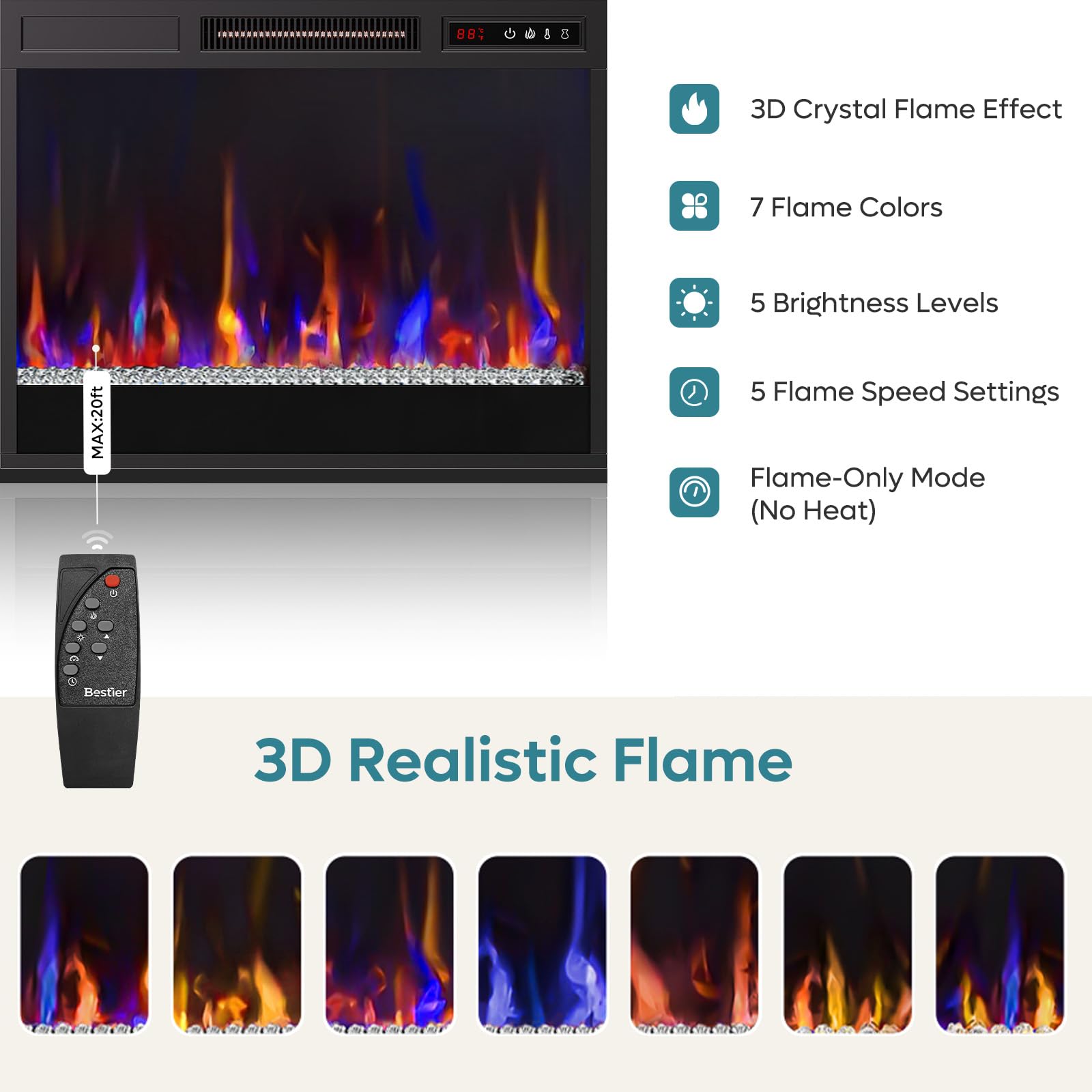 63" Fireplace TV Stand with RGB LED