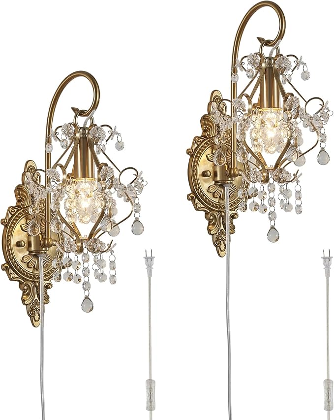 Gold Crystal Vintage Wall Sconces Set of 2