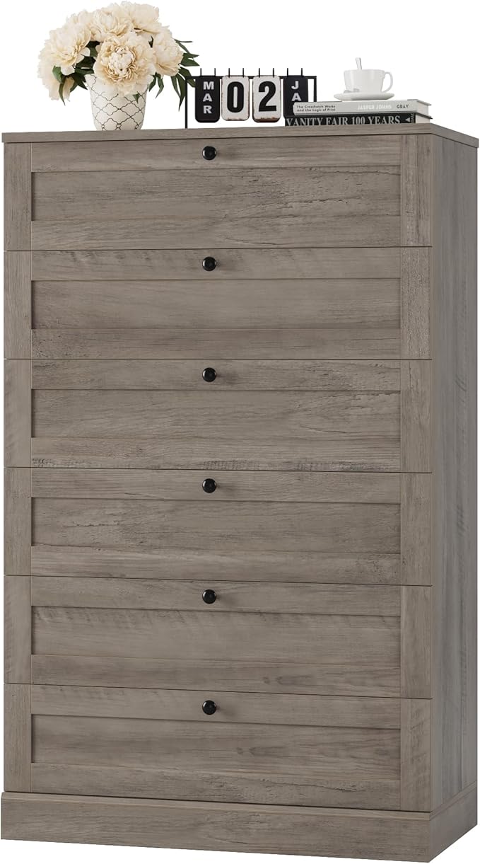 White 6 Drawer Dresser - 52" Tall Vertical Storage Cabinet