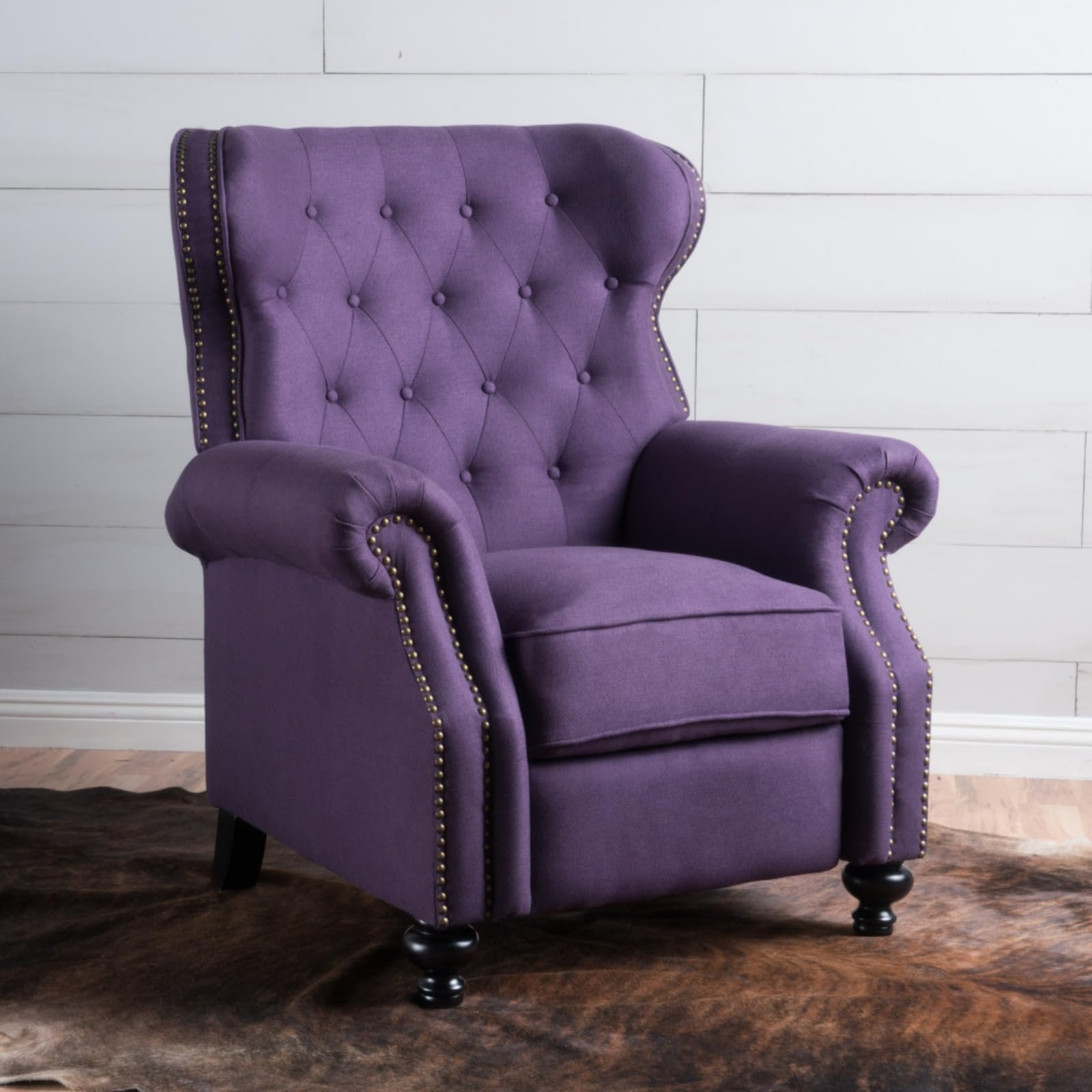 Wheloy Accented Push Back Recliner Chair with Rolled Arms in Plum, Enjoy Cocooning Comfort,Living Room Furniture Chesterfield Sofa Chair (Plum)