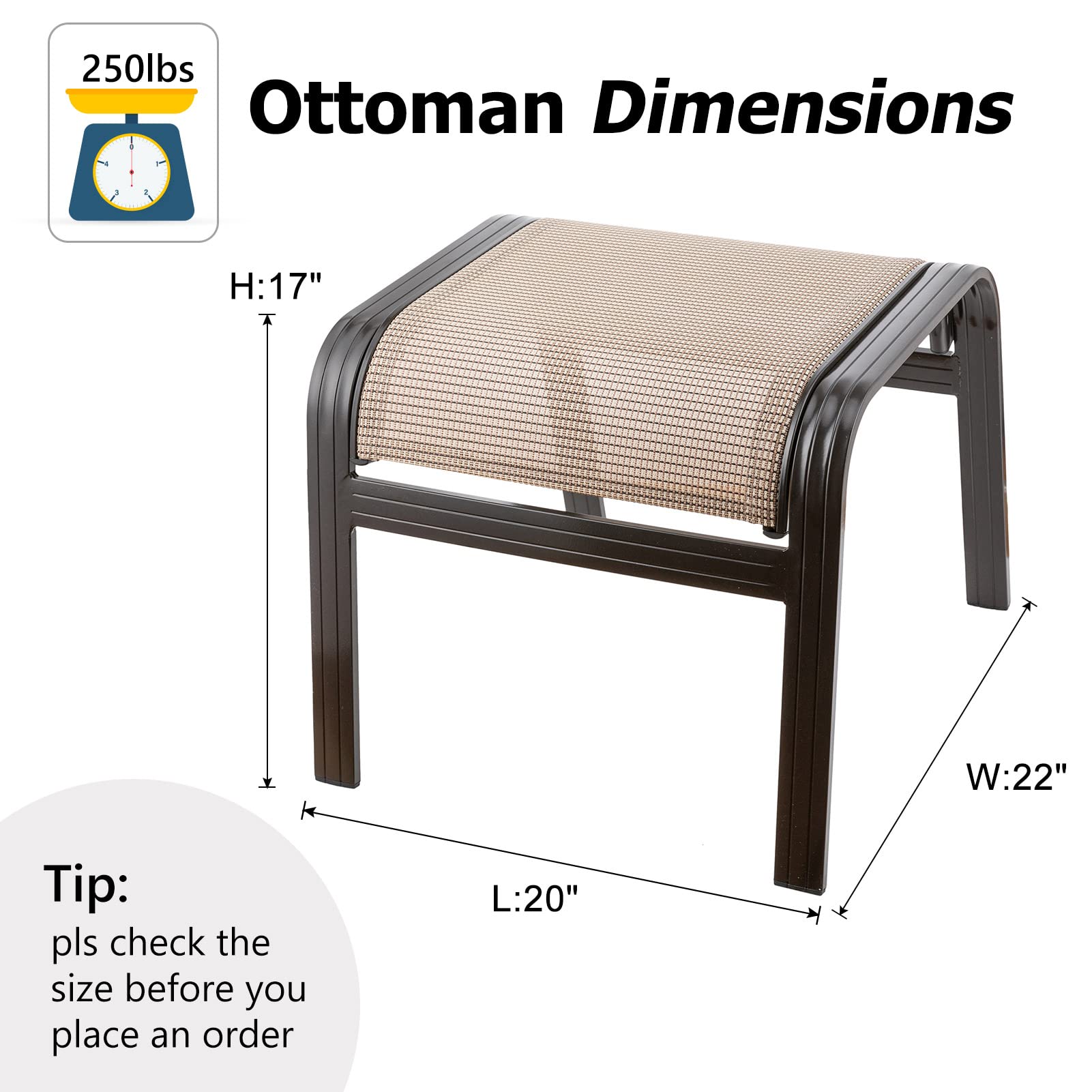 Outdoor Ottoman Set of 2 - Textilene Aluminum Footstools