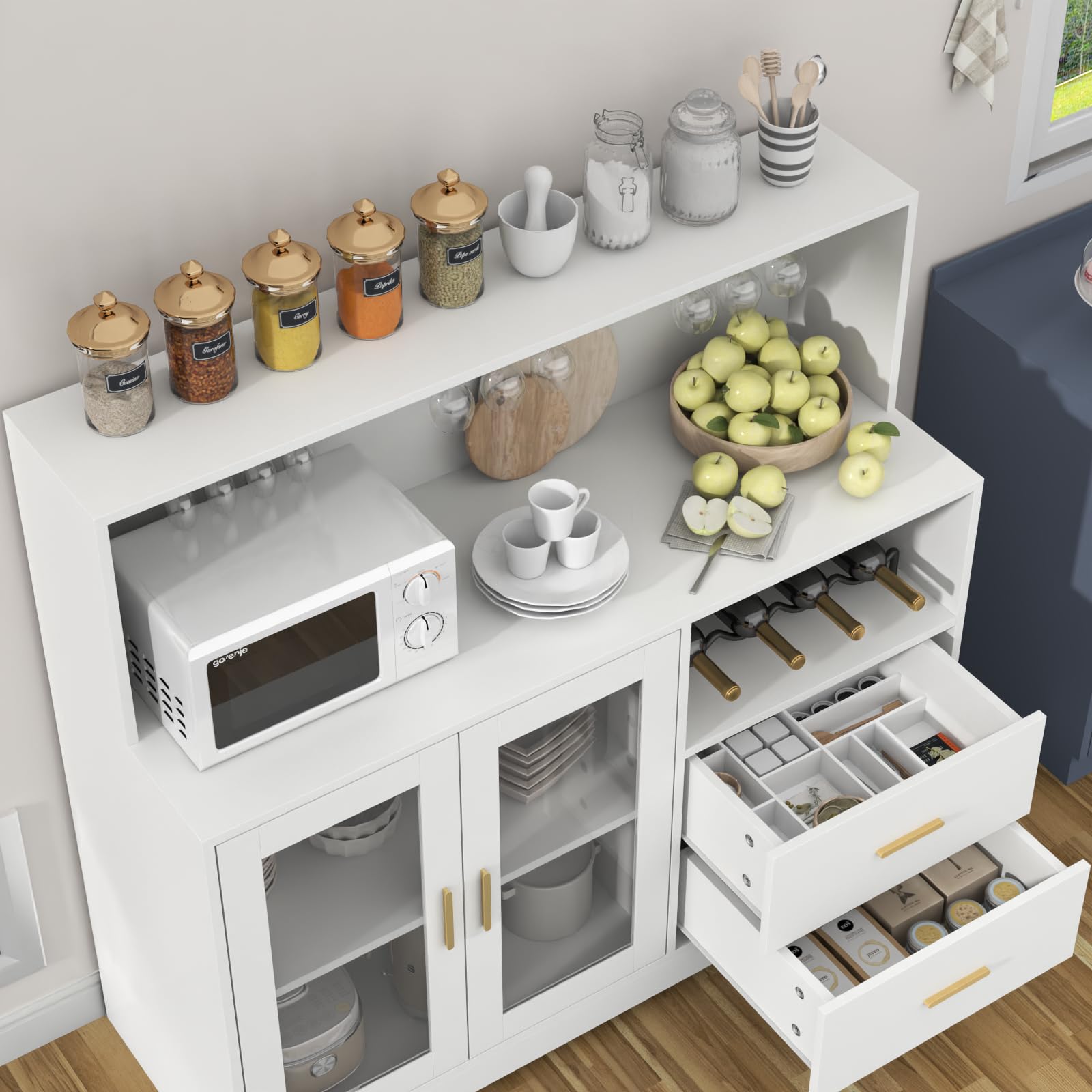 Bar Cabinet with LED Light and Wine Storage