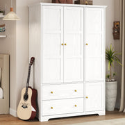 3 Doors Wooden Wardrobe Closet with Pull Out Pants Rack