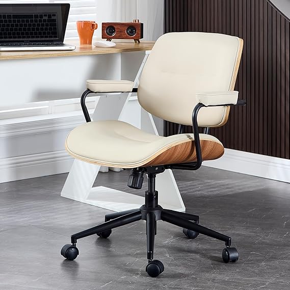 Mid Century Modern Office Chair with Walnut Back