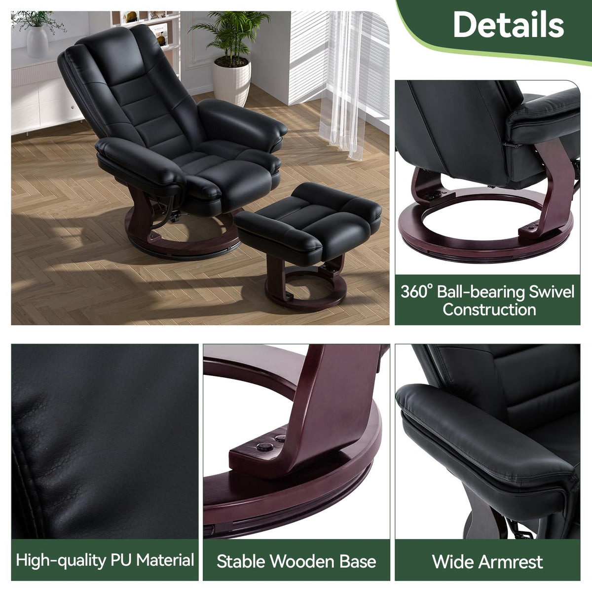 Swivel Recliner Chair with Ottoman