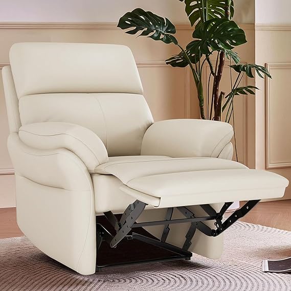 Genuine Leather Recliner Chair with Adjustable Backrest
