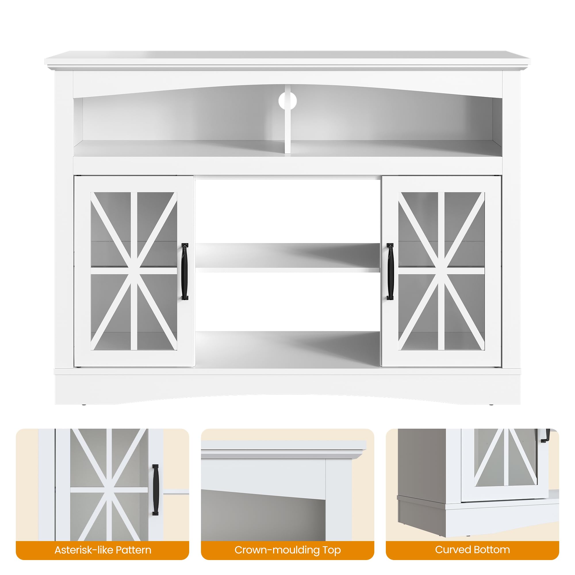 47" Farmhouse TV Stand with LED Lights and Glass Doors