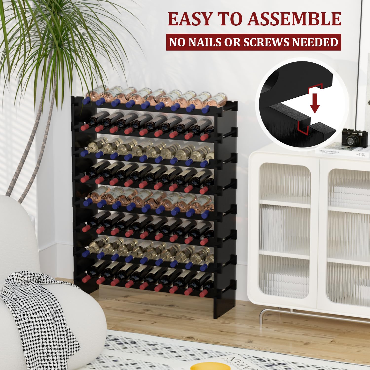 8-Tier Bamboo Wine Rack - 72 Bottle Freestanding Floor Storage