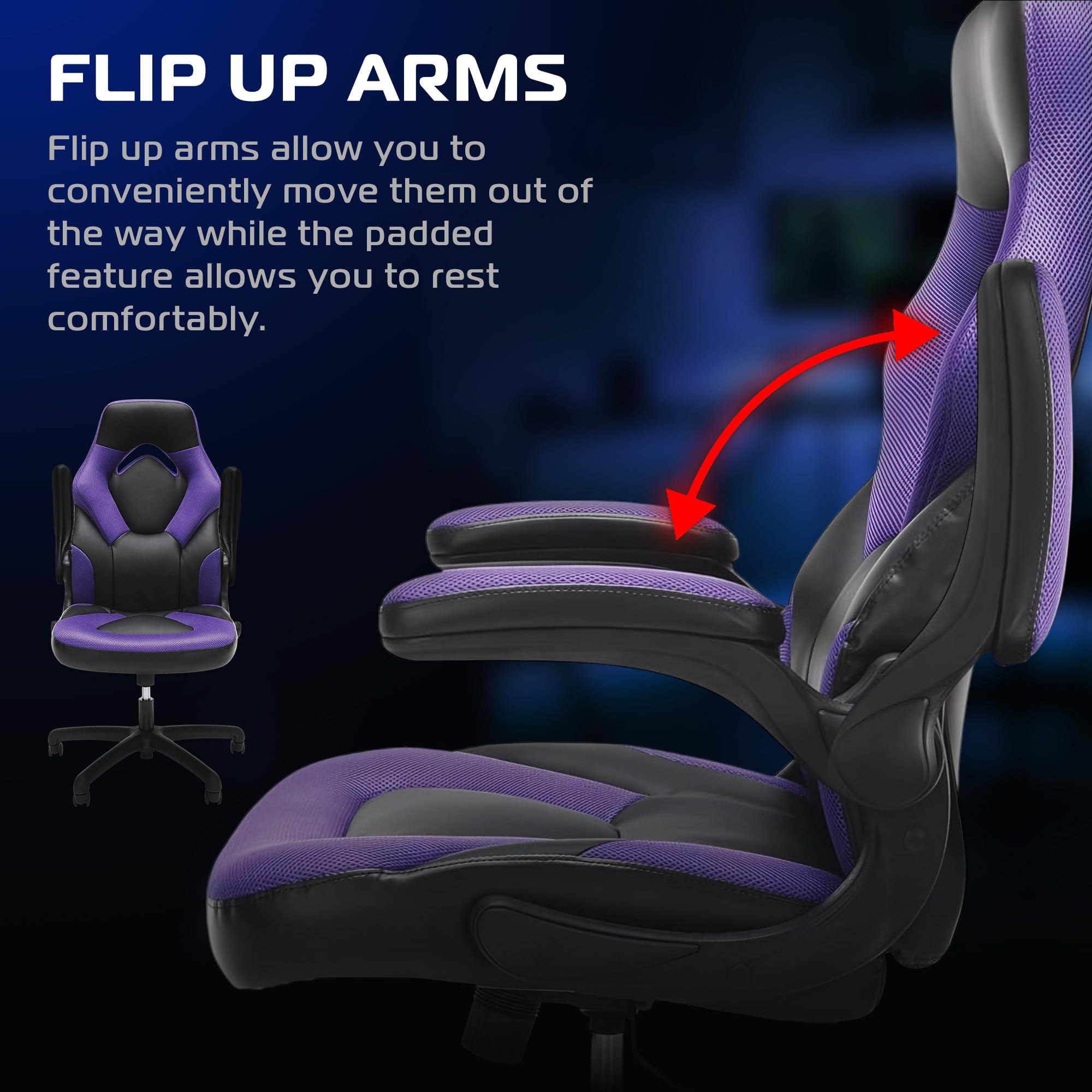 Ergonomic Gaming Chair with Lumbar Support and Flip-Up Arms