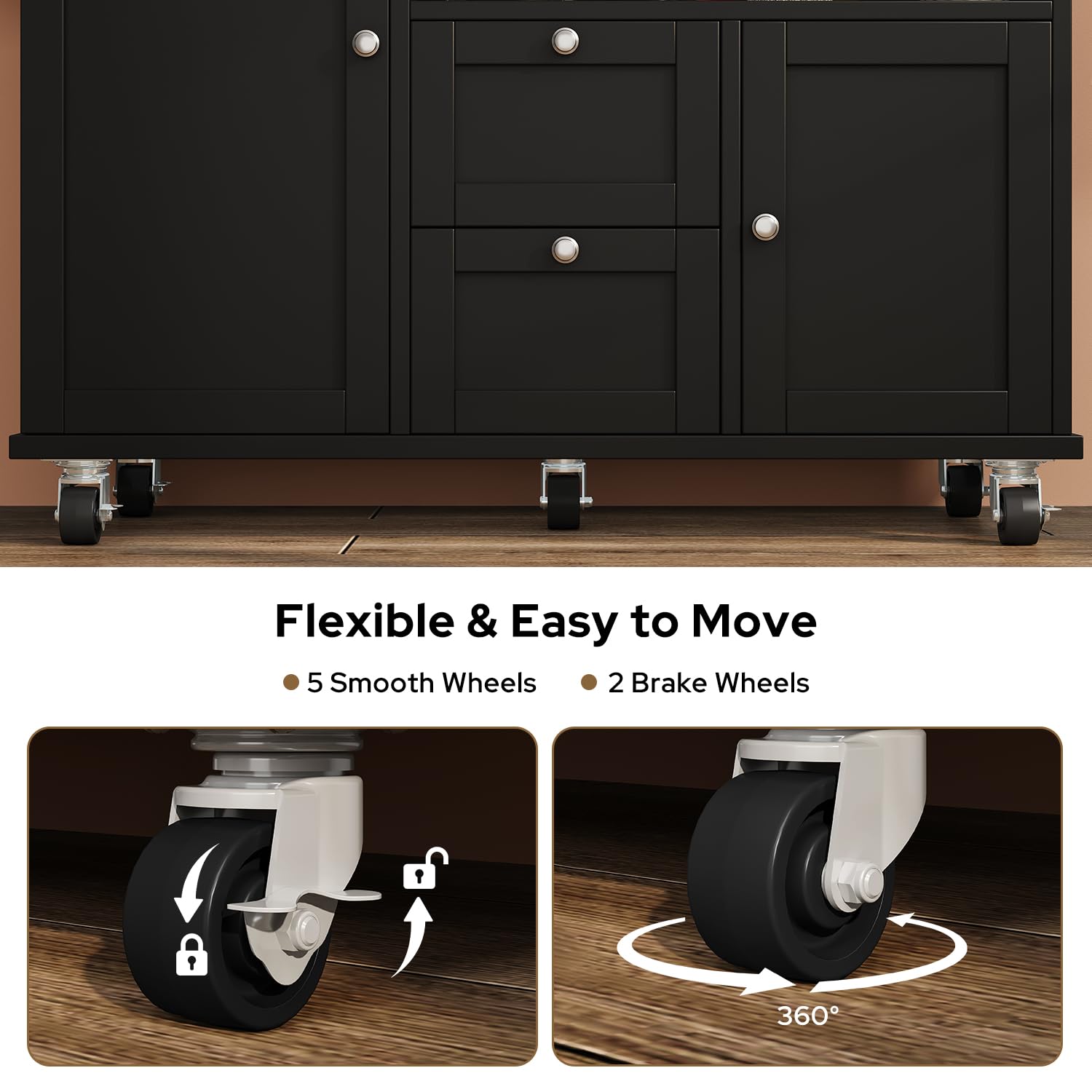 Rolling Kitchen Island with Storage Cabinet and Drop Leaf Countertop