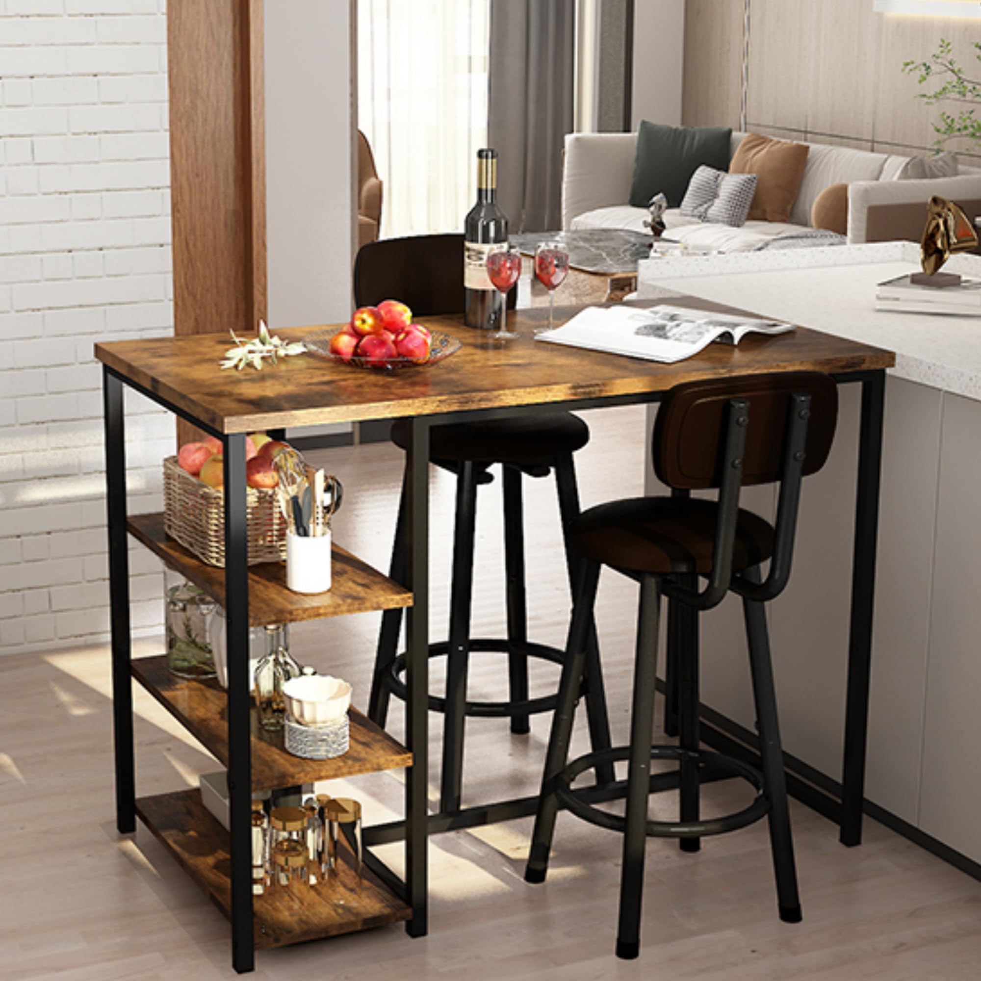 3-Piece Pub Dining Table Set with Storage