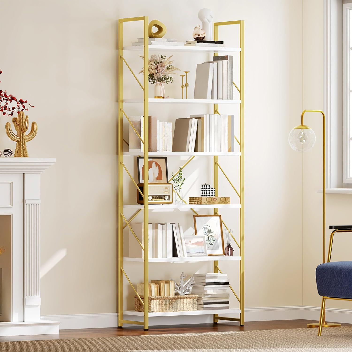6 Tier Gold Bookshelf Modern Display Storage Rack