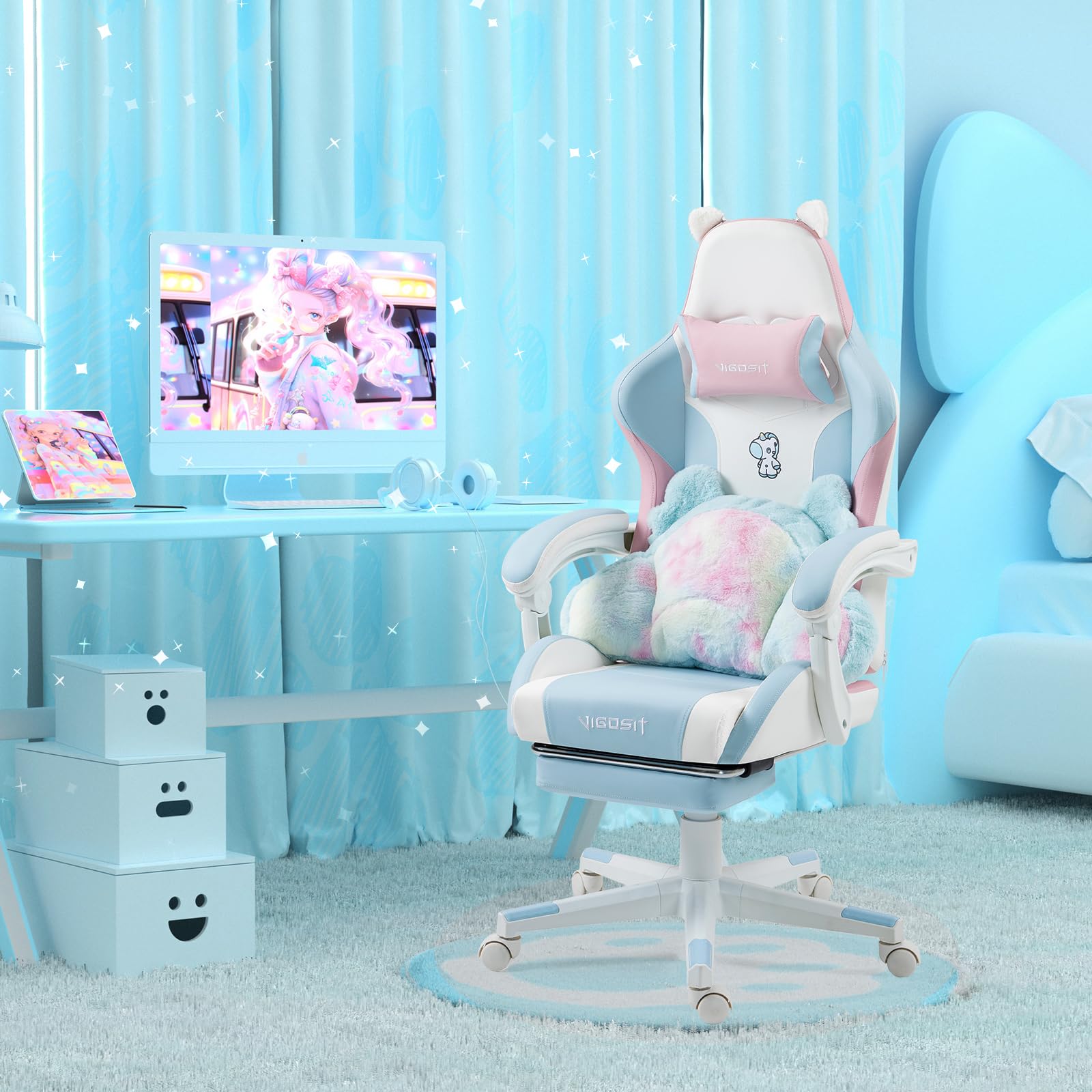 Cat Ear Gaming Chair with Footrest