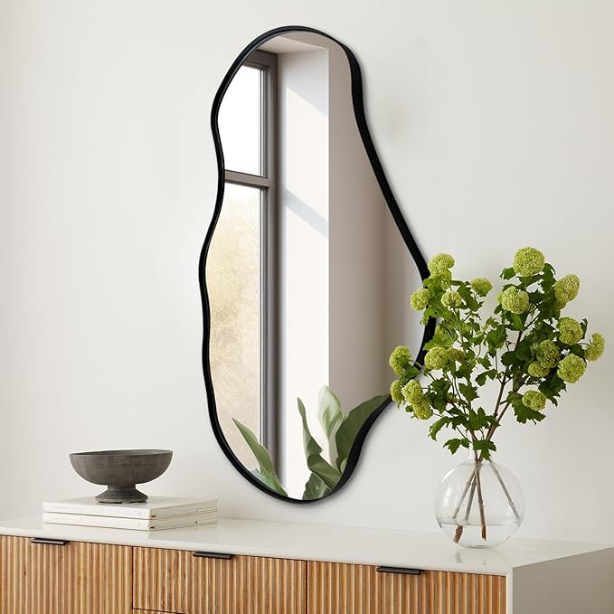Large Asymmetrical Mirror 55x22 Gold Metal Frame