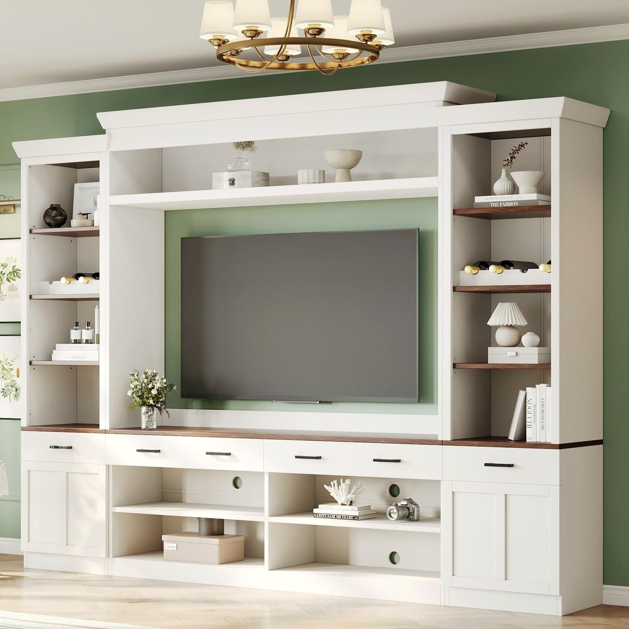 4-Piece TV Stand with Bookshelf & Wine Rack for 70" TVs