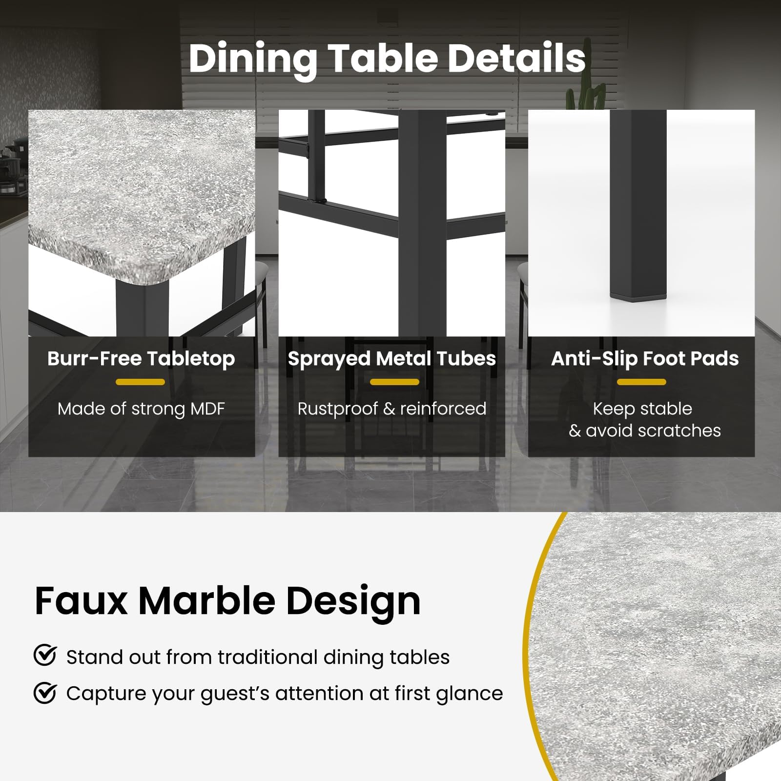 Faux Marble Dining Set for 4