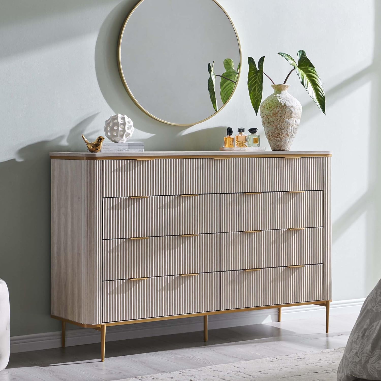 Modern Fluted 9-Drawer Dresser 54" Wide TV Stand