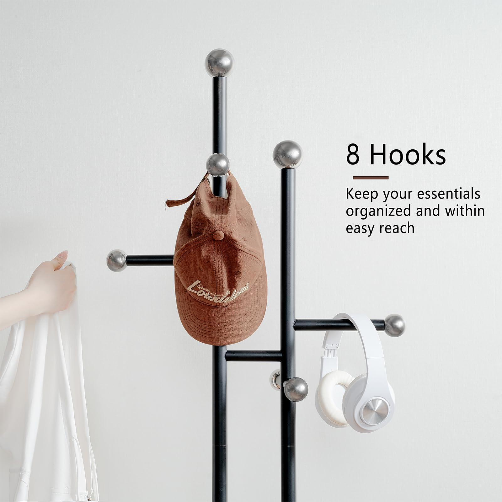 Coat Rack Freestanding with Marble Base - Heavy Duty Metal Corner Coat Tree