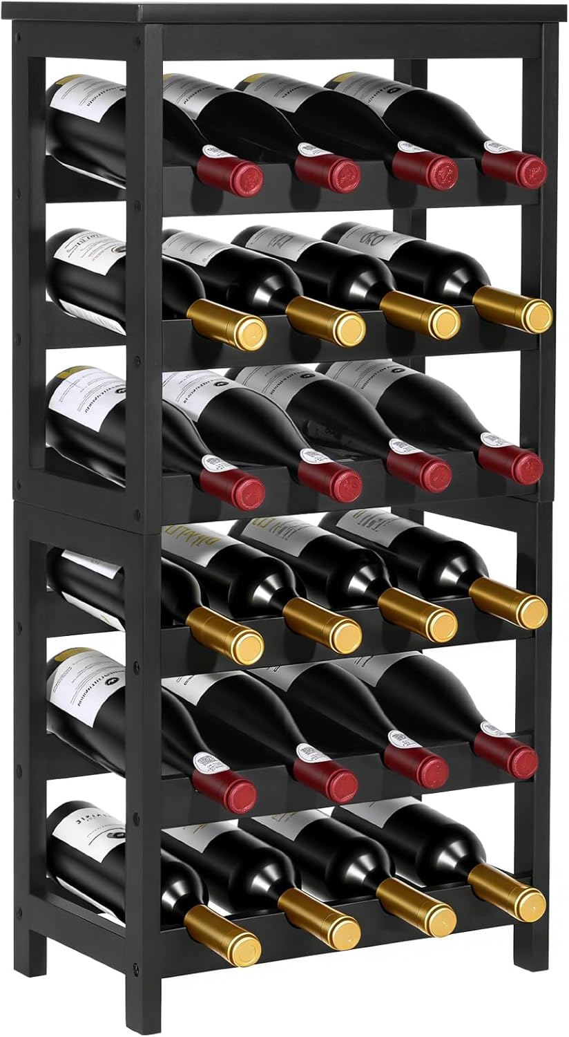 15 Bottle Freestanding Wine Rack with Wood Tabletop