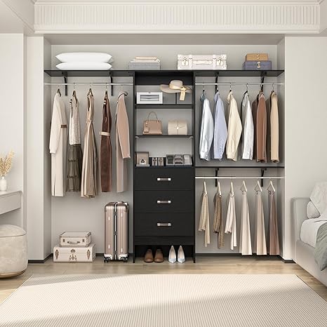 8FT Wood Closet Organizer System with Drawer
